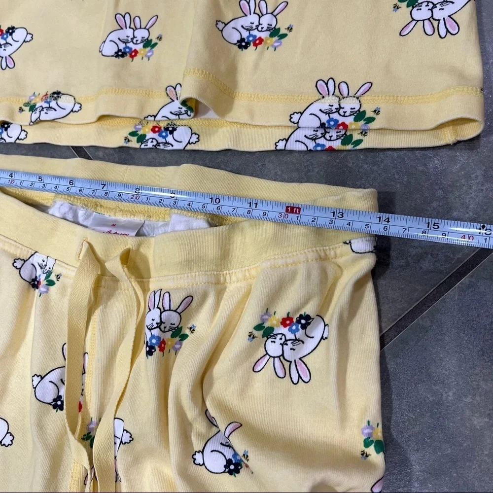 Hanna Andersson Pajama PJ Set Bunnys Girls Sz M Yellow Rabbits Cotton Comfy EUC